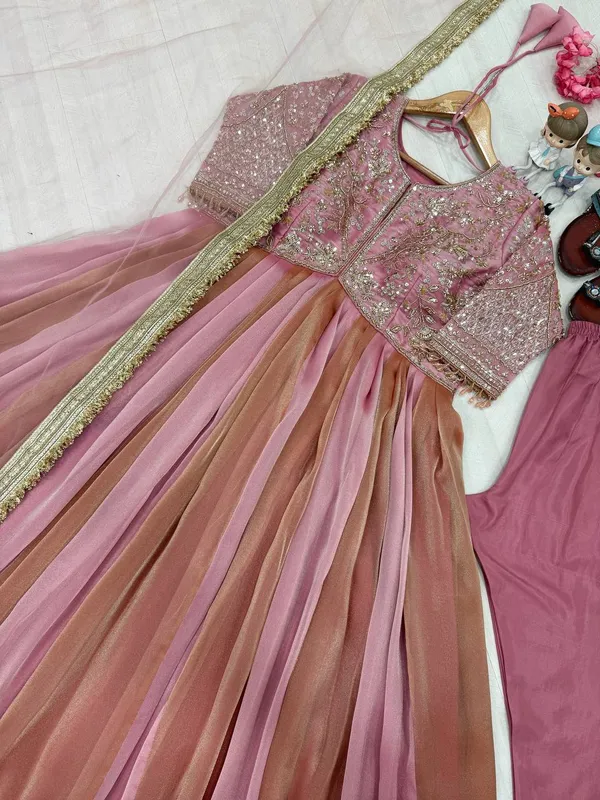Launching_New_Party_Wear_Look_Pur_Nc_Moss_Gown,Dupatta_&_Bottom_Set