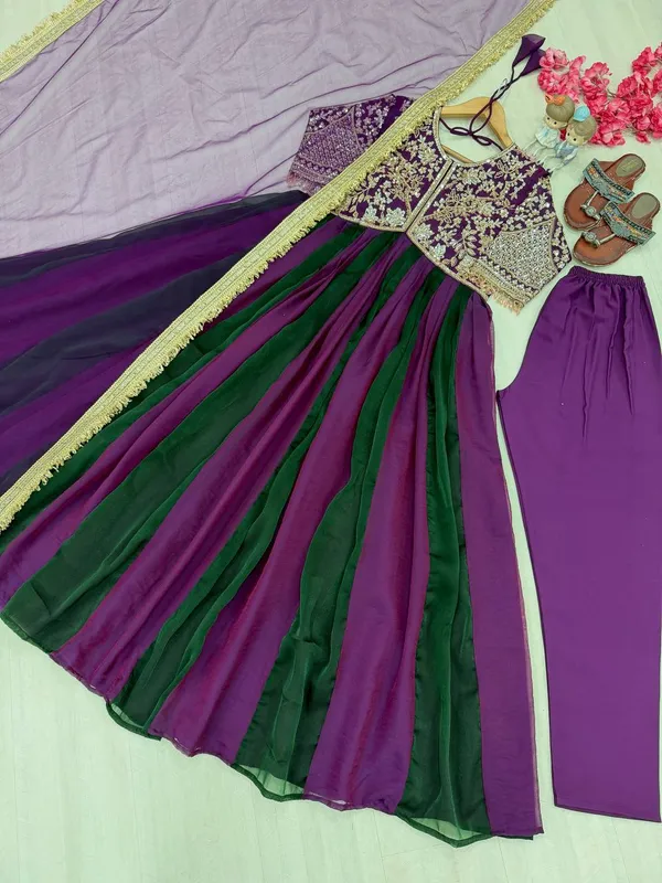 Launching_New_Party_Wear_Look_Pur_Nc_Moss_Gown,Dupatta_&_Bottom_Set