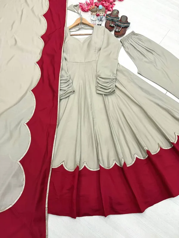 Launching_New_Party_Wear_Look_Pur_Roman_Silk_Anarkali_Gown_Dupatta_&_Plazzo_Set👗