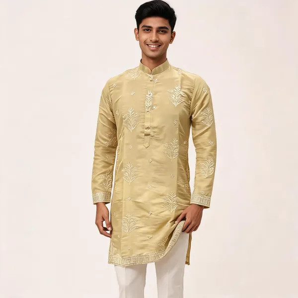 Beige_Cotton_Straight_Embroidered_Kurta_For_Men