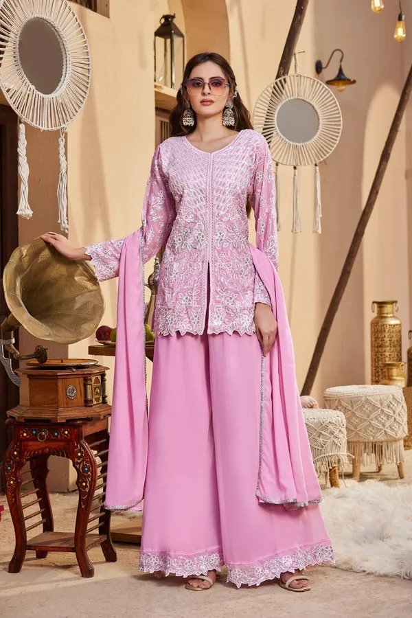 New_designer_Party_Wear_Look_Heavy_Faux_Georgette_Top_Plazzo_&_Dupatta_Set