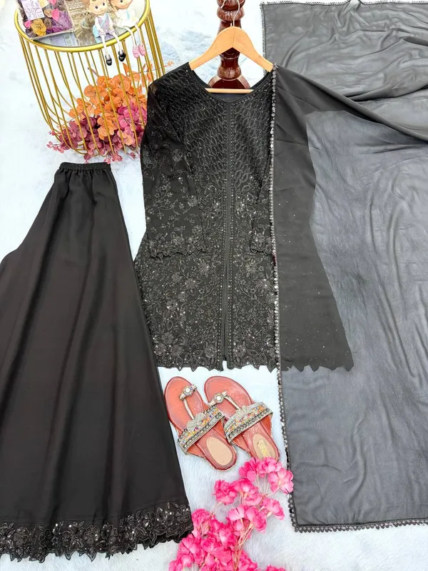 New_designer_Party_Wear_Look_Heavy_Faux_Georgette_Top_Plazzo_&_Dupatta_Set
