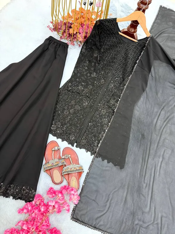 New_designer_Party_Wear_Look_Heavy_Faux_Georgette_Top_Plazzo_&_Dupatta_Set