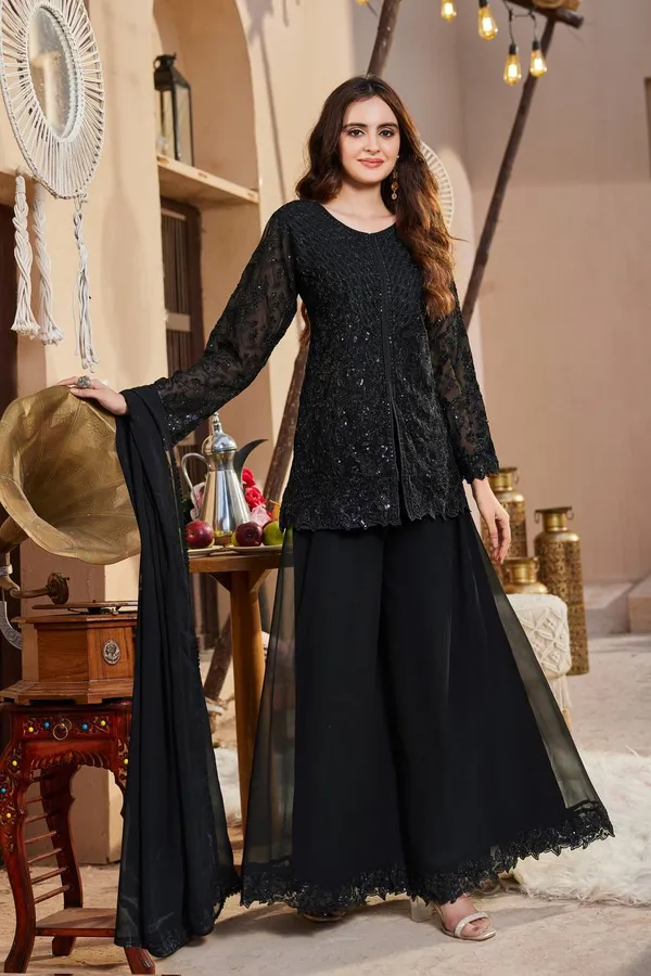 New_designer_Party_Wear_Look_Heavy_Faux_Georgette_Top_Plazzo_&_Dupatta_Set