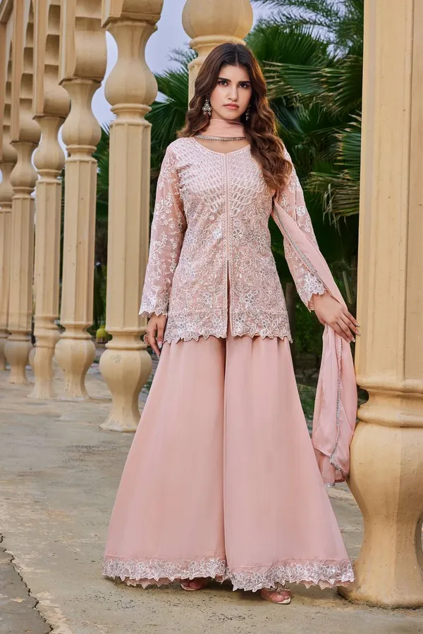 New_signer_Party_Wear_Look_Heavy_Faux_Georgette_Top_Plazzo_&_Dupatta_Set
