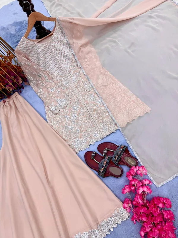 New_signer_Party_Wear_Look_Heavy_Faux_Georgette_Top_Plazzo_&_Dupatta_Set