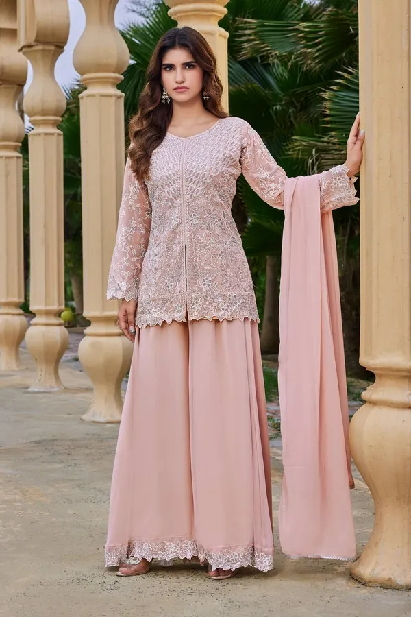 New_signer_Party_Wear_Look_Heavy_Faux_Georgette_Top_Plazzo_&_Dupatta_Set