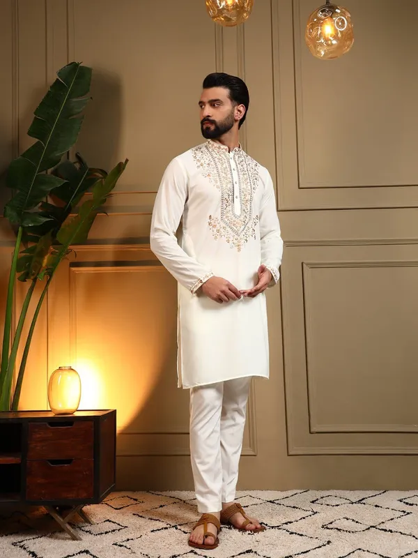 Off_White_Viscose_Silk_Straight_Embroidered_Kurta_Pajama_Set_For_Men