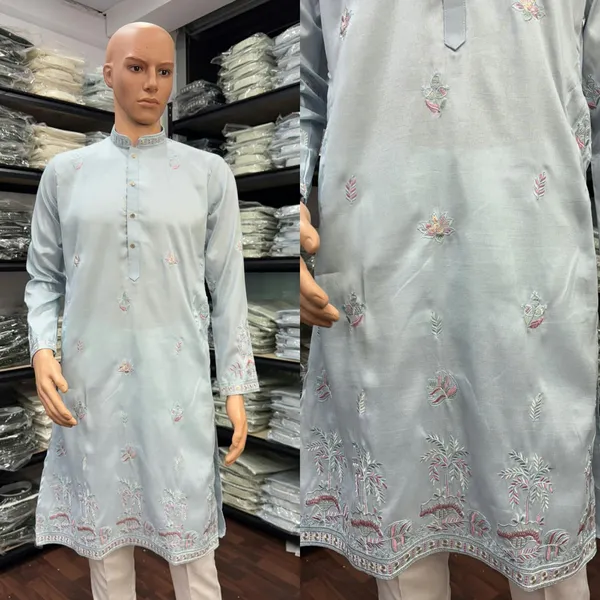 Light_Blue_Cotton_Straight_Embroidered_Kurta_For_Men