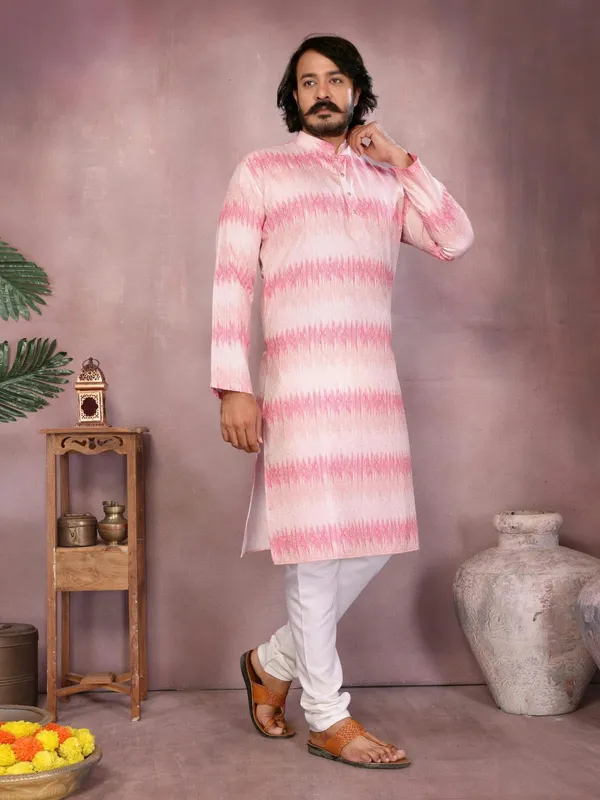 Pink_Cotton_Straight_Fit_Textured_Kurta_For_Men