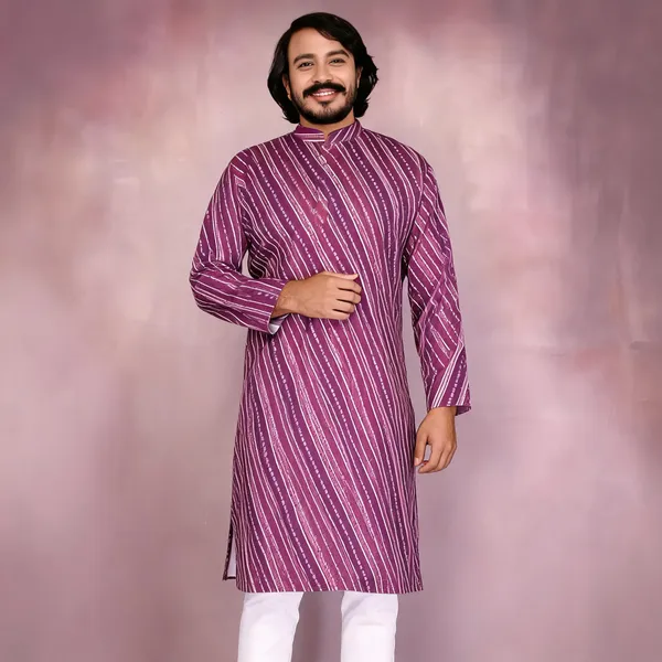 Purple_Cotton_Straight_Printed_Kurta_For_Men