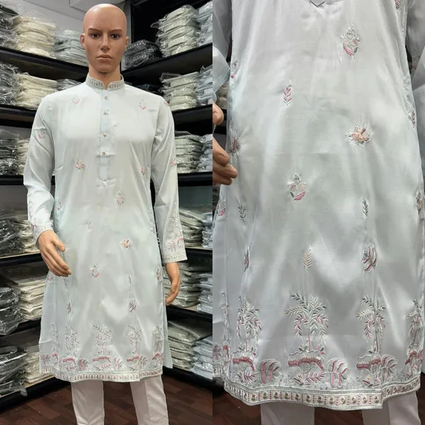 White_Cotton_Straight_Embroidered_Kurta_For_Men