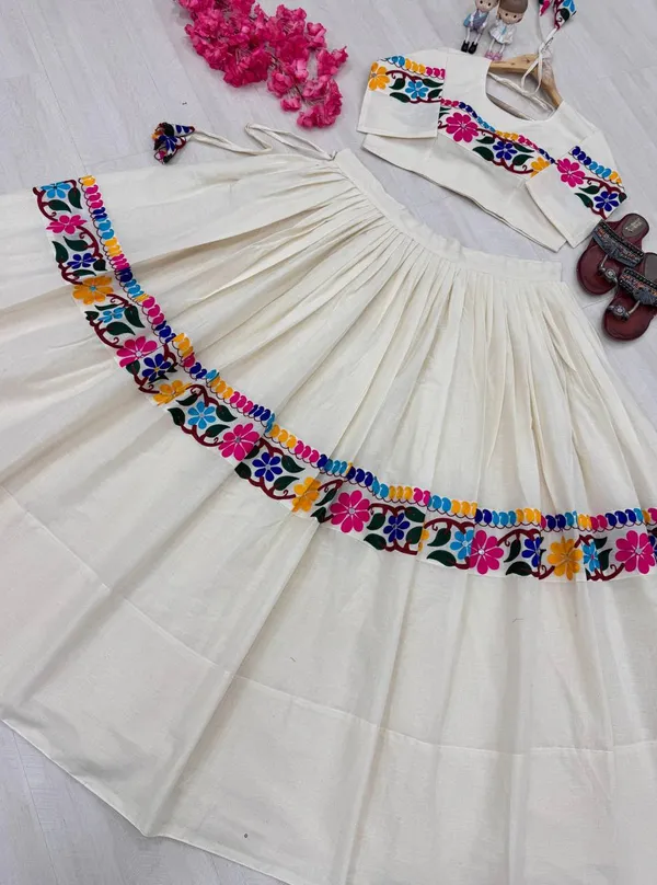 YellElevate_Your_Navratri_Style_with_our_Exquisite_Pur_Kora_Cotton_Lehenga_and_Intricately_Embroidered__Gamthi_Work_ow_Star_Silk_Straight_Embroidered_Kurta_For_Men