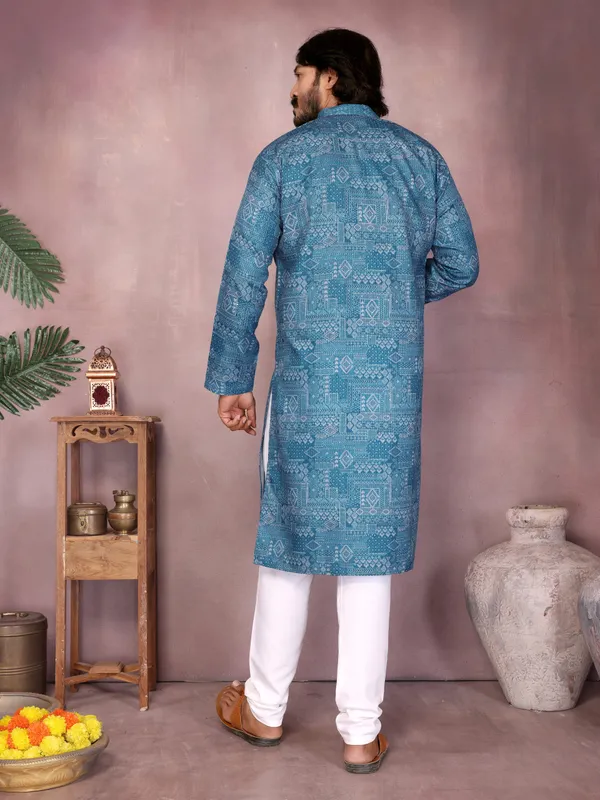 blue-_Star_Silk_Straight_Embroidered_Kurta_For_Men