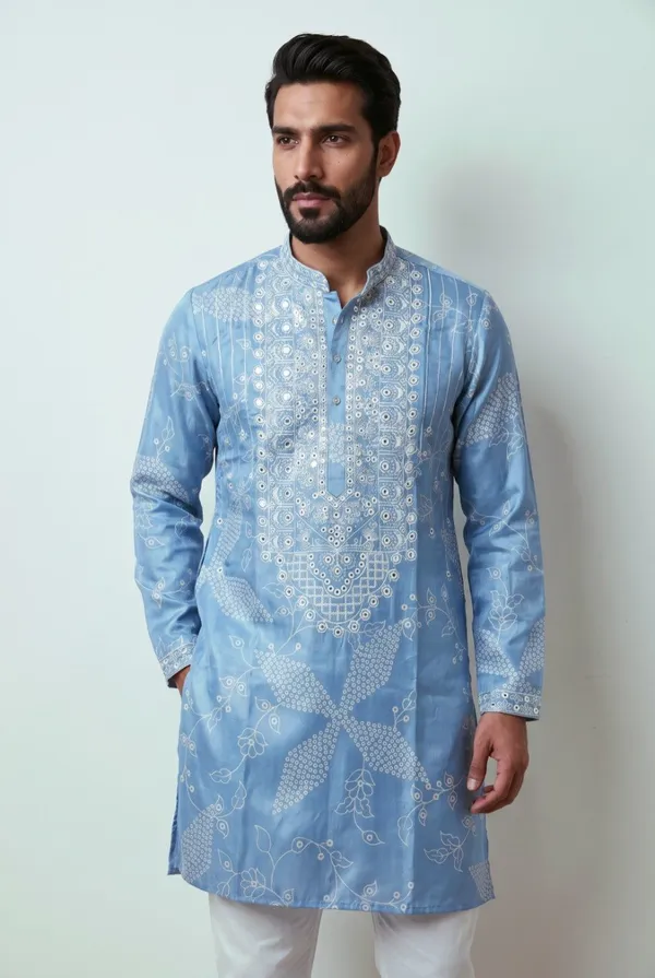 blue-_Star_Silk_Straight_Embroidered_Kurta_For_Men