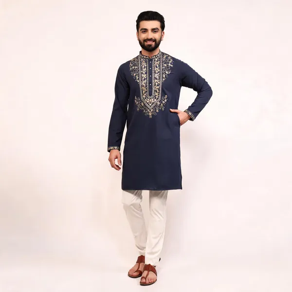 Navy_Blue_Cotton_Straight_Embroidered_Kurta_For_Men