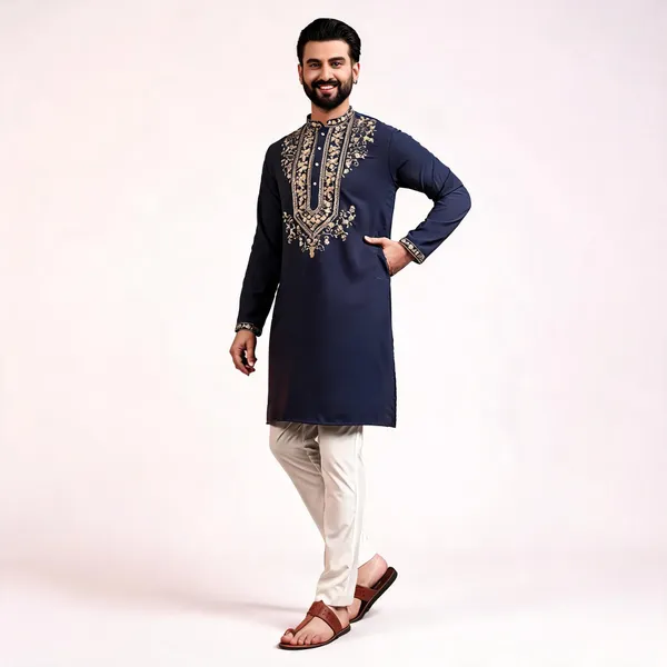 Navy_Blue_Cotton_Straight_Embroidered_Kurta_For_Men