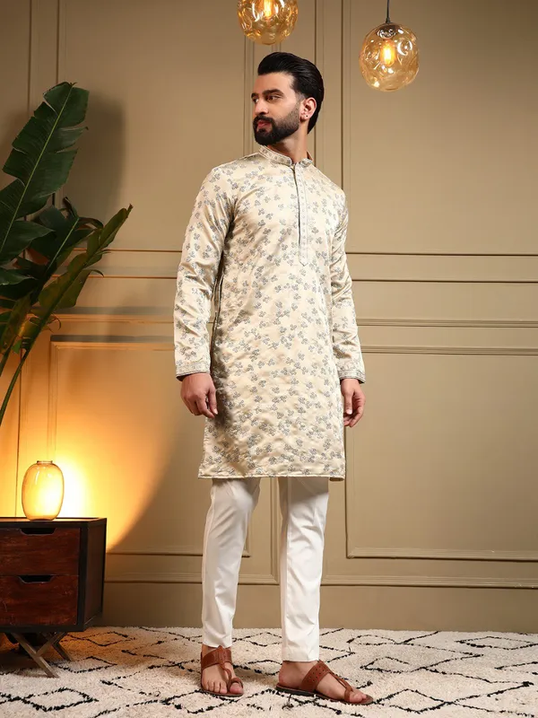 cream__white-_Star_Silk_Straight_Embroidered_Kurta_For_Men