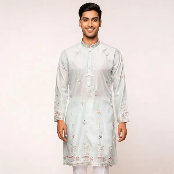 White_Cotton_Straight_Embroidered_Kurta_For_Men