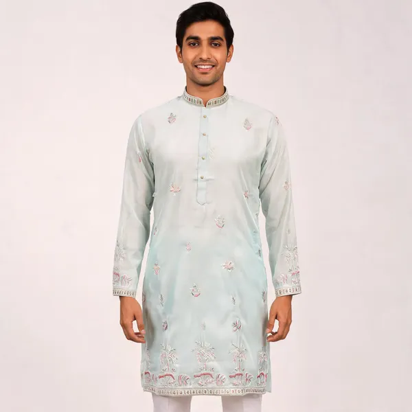 White_Cotton_Straight_Embroidered_Kurta_For_Men