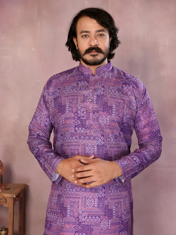 lavender-_Star_Silk_Straight_Embroidered_Kurta_For_Men