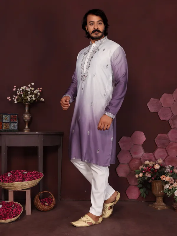 lavender-_Star_Silk_Straight_Embroidered_Kurta_For_Men