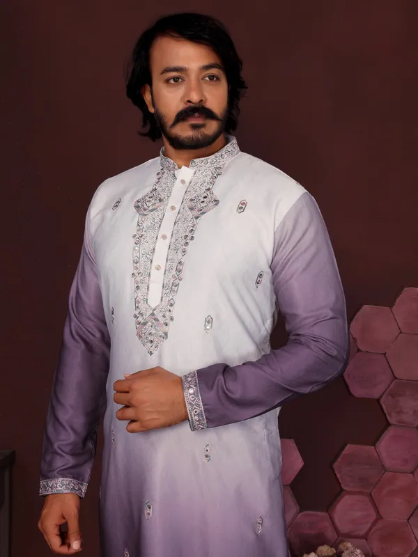 lavender-_Star_Silk_Straight_Embroidered_Kurta_For_Men