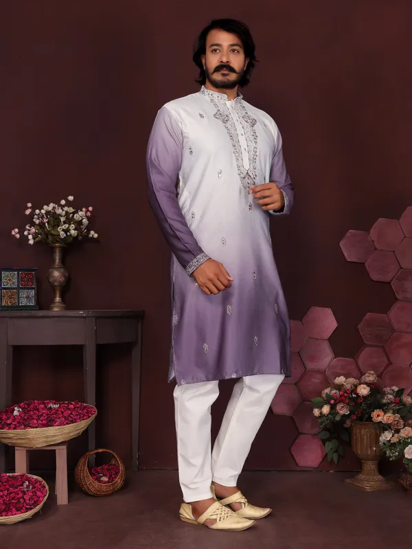 lavender-_Star_Silk_Straight_Embroidered_Kurta_For_Men