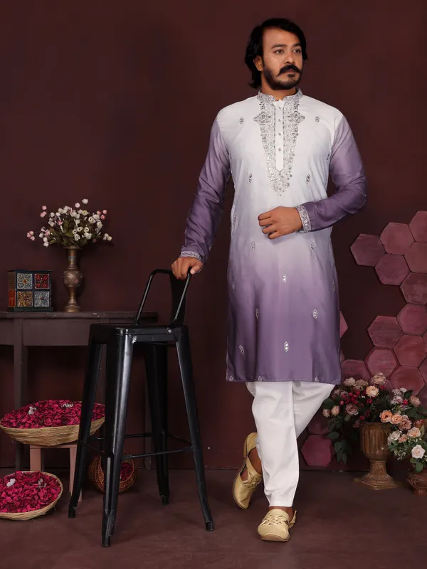 lavender-_Star_Silk_Straight_Embroidered_Kurta_For_Men
