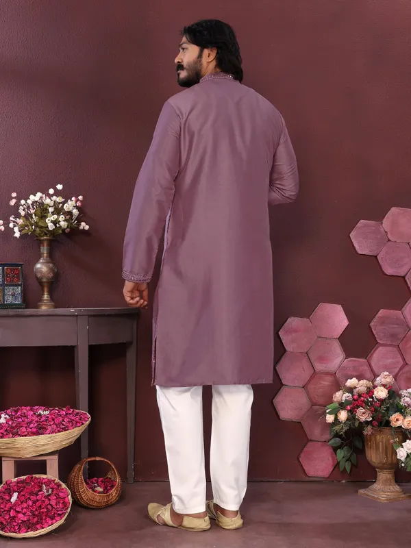 lavender-_Star_Silk_Straight_Embroidered_Kurta_For_Men