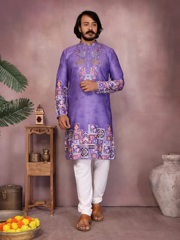 light_blue_-_Star_Silk_Straight_Embroidered_Kurta_For_Men