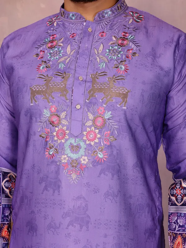 light_blue_-_Star_Silk_Straight_Embroidered_Kurta_For_Men