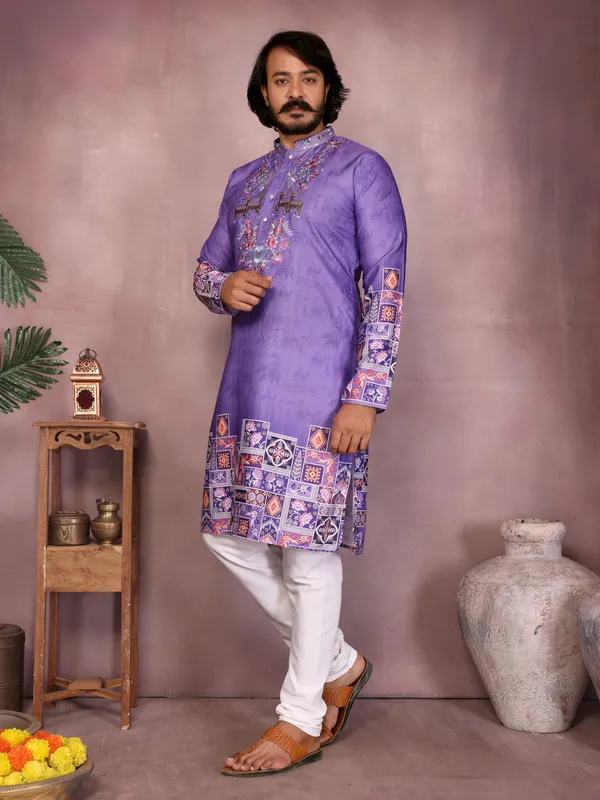 light_blue_-_Star_Silk_Straight_Embroidered_Kurta_For_Men