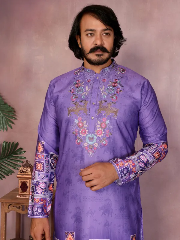 light_blue_-_Star_Silk_Straight_Embroidered_Kurta_For_Men