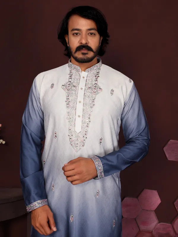 light_sky_blue-_Star_Silk_Straight_Embroidered_Kurta_For_Men