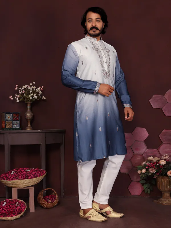 light_sky_blue-_Star_Silk_Straight_Embroidered_Kurta_For_Men
