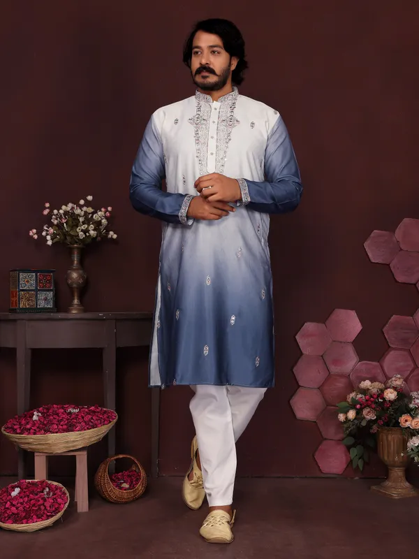 light_sky_blue-_Star_Silk_Straight_Embroidered_Kurta_For_Men
