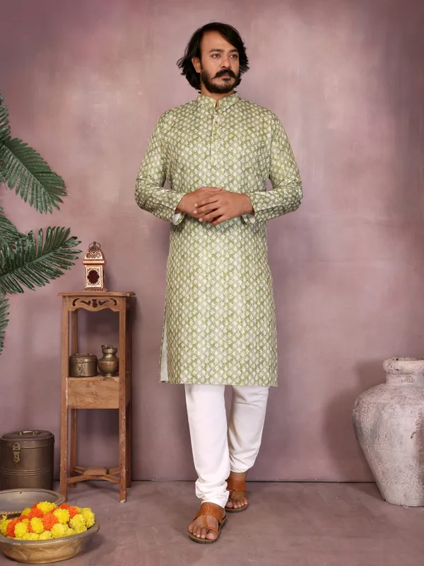 lime_green-_Star_Silk_Straight_Embroidered_Kurta_For_Men