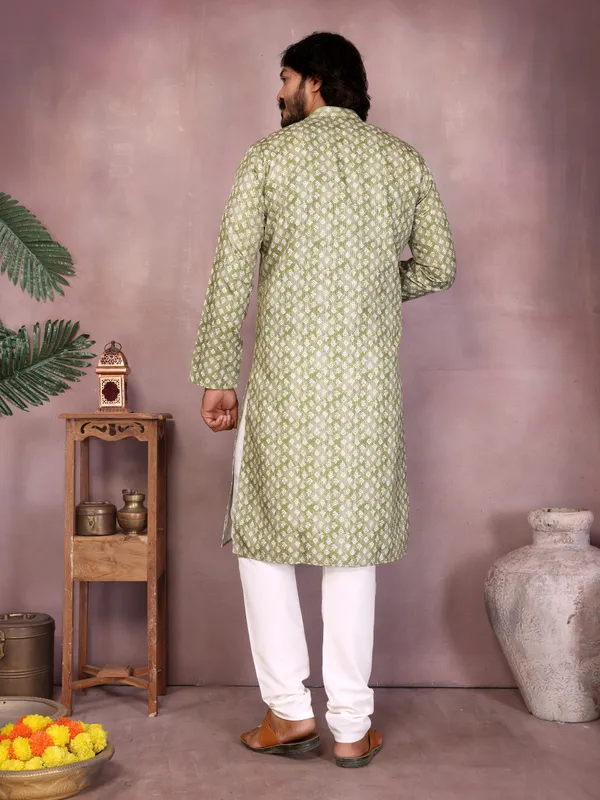 lime_green-_Star_Silk_Straight_Embroidered_Kurta_For_Men