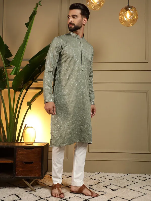 mint_green-_Star_Silk_Straight_Embroidered_Kurta_For_Men