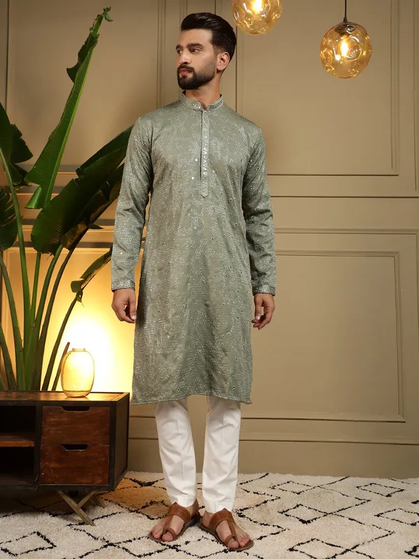 mint_green-_Star_Silk_Straight_Embroidered_Kurta_For_Men
