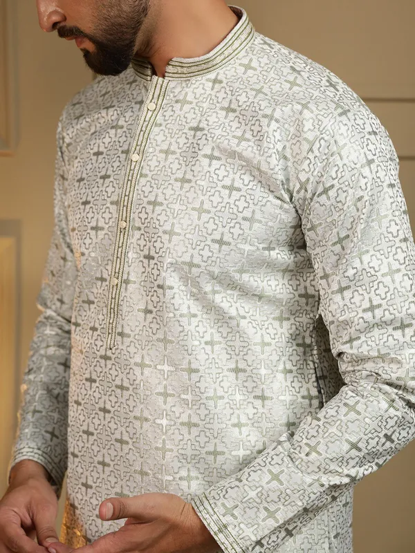 mint_green-_Star_Silk_Straight_Embroidered_Kurta_For_Men