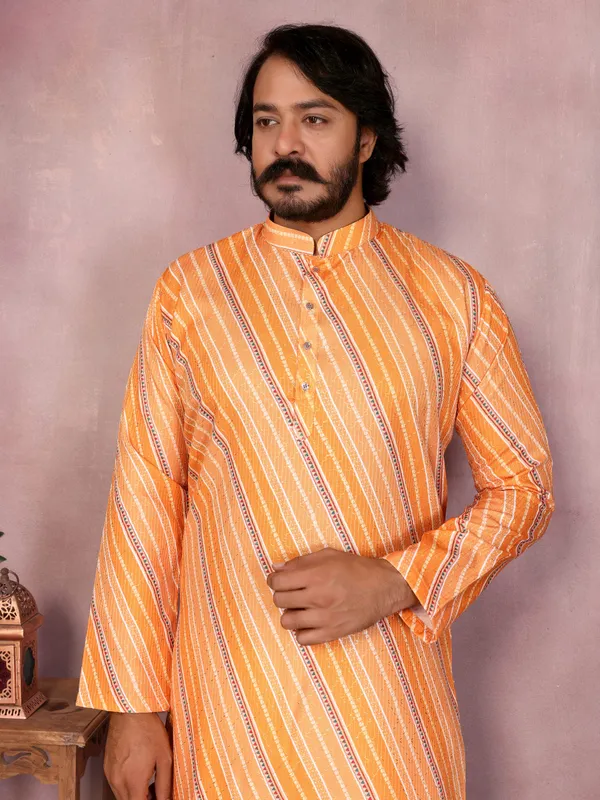 mustard_orange-_Star_Silk_Straight_Embroidered_Kurta_For_Men