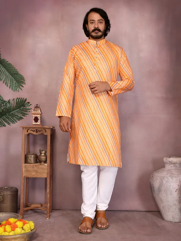 mustard_orange-_Star_Silk_Straight_Embroidered_Kurta_For_Men