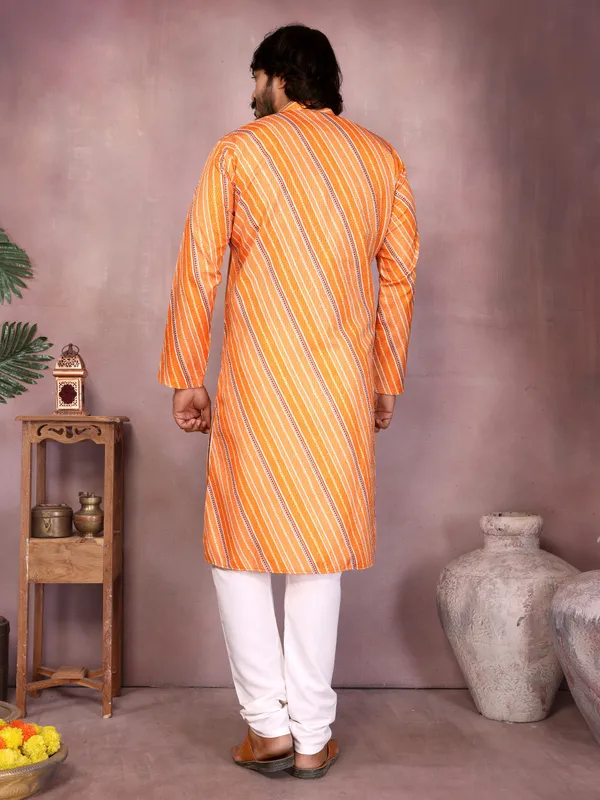 mustard_orange-_Star_Silk_Straight_Embroidered_Kurta_For_Men