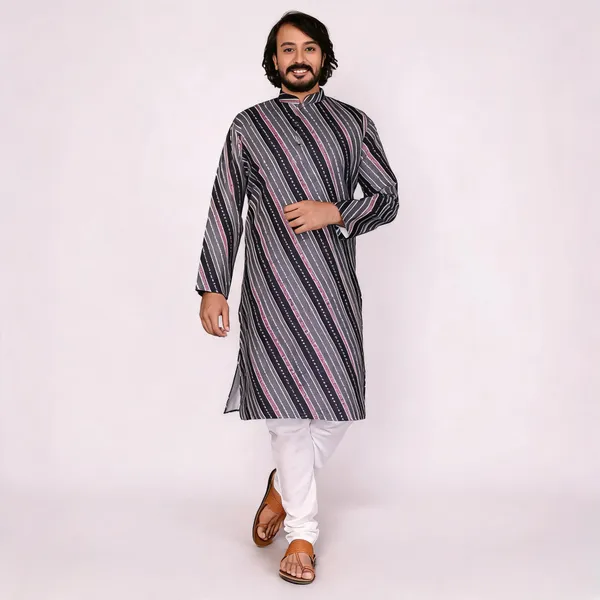 Black_Cotton_Straight_Striped_Kurta_For_Men