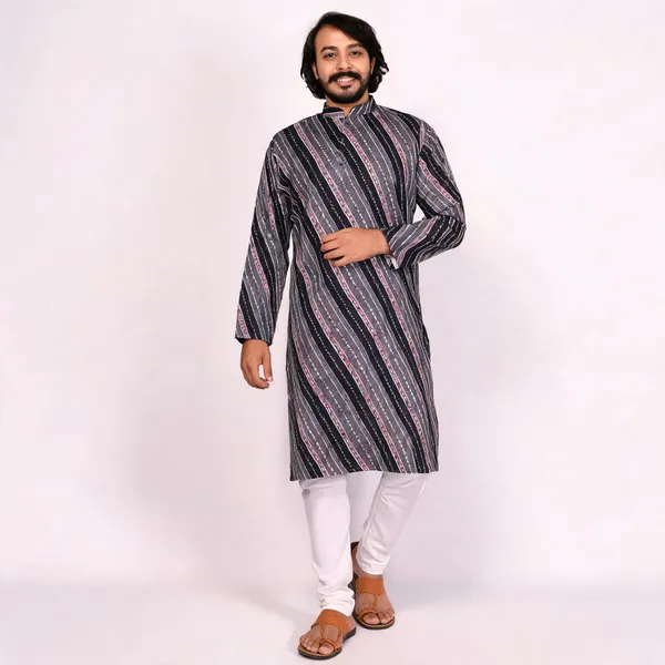 Black_Cotton_Straight_Striped_Kurta_For_Men