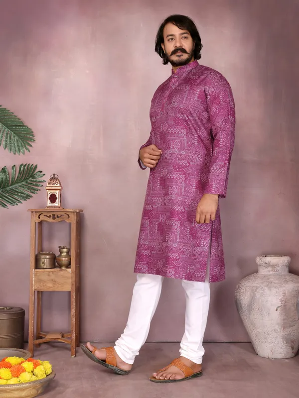 purple_-_Star_Silk_Straight_Embroidered_Kurta_For_Men