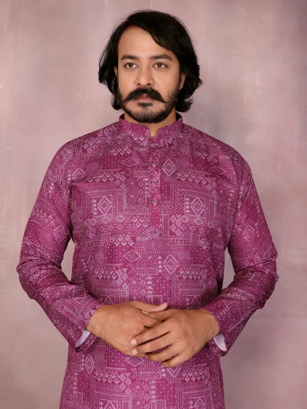 purple_-_Star_Silk_Straight_Embroidered_Kurta_For_Men