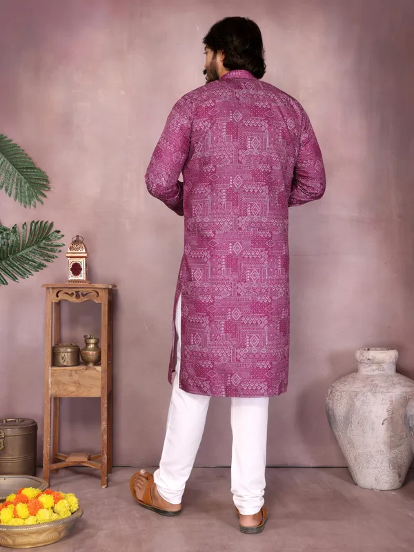 purple_-_Star_Silk_Straight_Embroidered_Kurta_For_Men